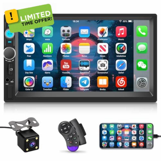 Double Din Car Stereo with Reverse Camera 7 inch Touch Screen Car Radio 2 Din Support Mirror Link Bluetooth SWC FM AUX-in TF Card + Remote Control