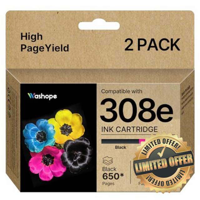 308e Black & Colour Ink Cartridge XL High Capacity Compatible for HP 308 308e Combo Ink Cartridges for HP Envy 6122e 6532e 6520e 6132e 6530e 6120e 6110e 6558e 6110e 6130e (2-pack) Print