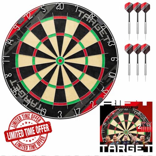 Target Darts Rift Dartboard Set | Steel Tip Dart Board | Includes Two Sets of 17G Darts | Complete Starter Set | Includes 1 Month of DartCounter App