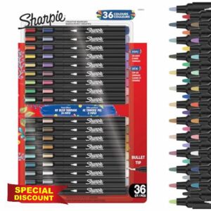 Sharpie Creative Marker Acrylic Paint Pens | Water-Based Paint Markers | No-Bleed Ink Writes on Most Surfaces | Bullet Tip | Crafting & Art Supplies | Warm Tones | 36 Cou