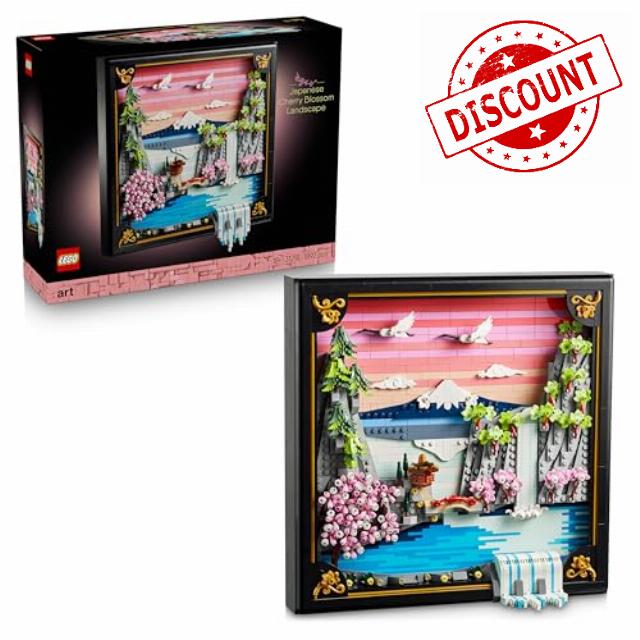 LEGO Art Japanese Cherry Blossom Landscape - DIY Miniature Model Kit for Adults - 3D Wall Art in Shadow Box Frame w/Mount Fuji
