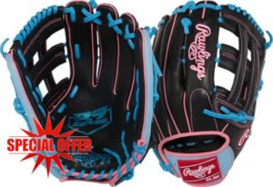 Rawlings | R9 Series Baseball Glove | 12.75" | Right Hand Throw | Black/Columbia Blue/Pink