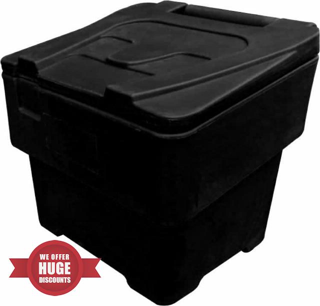 60L Black Grit Salt Bin Stackable Lockable Heavy Duty Containers 50 x 47 x 47.5