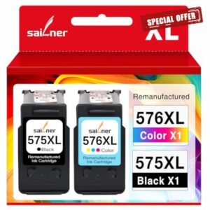 SAILNER PG-575XL CL-576XL Remanufactured for Canon 575 576 lnk cartridges 575XL 576XL PG575 CL576 for Canon PIXMA TS3550i TS3551i TS3750i TR4750i TR4751i TR4755i TR4756i TR4700 (1 Black