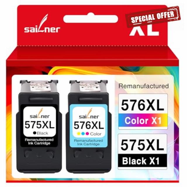 SAILNER PG-575XL CL-576XL Remanufactured for Canon 575 576 lnk cartridges 575XL 576XL PG575 CL576 for Canon PIXMA TS3550i TS3551i TS3750i TR4750i TR4751i TR4755i TR4756i TR4700 (1 Black