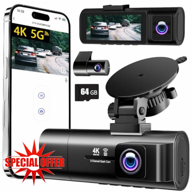 3 Channel 4K Dash Cam Front Inside and Rear