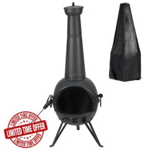 Gr8 Garden 130cm Tall Large Garden Patio Chiminea Wood Log Burner Fire Pit BBQ Cooking Grill Barbecue Heater Steel Outdoor Fireplace With Poke