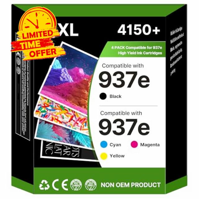 937e 937XL Ink Cartridges Compatible for HP 937e 937 ink Cartridges for HP OfficeJet Pro 9110b 9120e 9130b 9122e 9125e 9128e 9129e 9130e 9132e 9730e printers (4-Pack