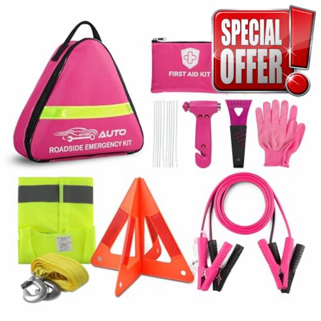 Pink Car Emergency Kit for Women & Girls
