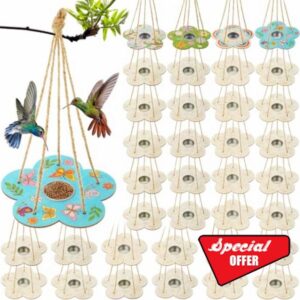 DoubleFill Bird Feeder Craft Kits for Kids Ages 3-8 DIY Wooden Bird Feeder to Build Arts and Crafts for Kids DIY Your Own Unfinished Wooden Ornaments Painting Kits Outdoor Party Favor Gift (24 Pack)