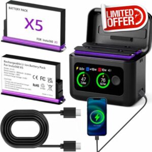 2 x 360 x 5 2800 mAh Batteries with 2 Slots USB Quick Charge Charger