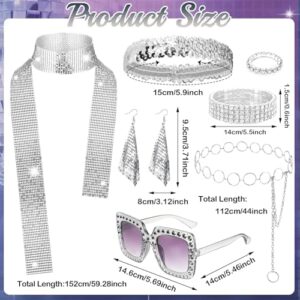 70s Shine Disco Fancy Dress Accessories Set with Sequin Skirt Glasses Scarf Earring Headband Prom Dancing Outfit for Retro Party Supplies