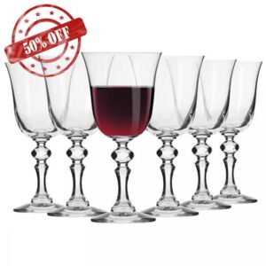 Krosno – Red Wine Glasses 250 ml – Set of 6 – Krista Collection – Lead-Free Crystal – Elegant Design with Richly Decorated Stem
