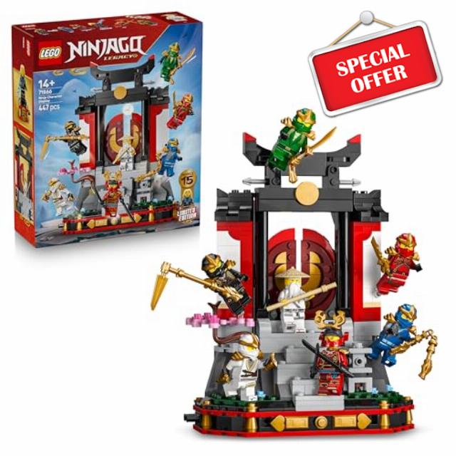 LEGO NINJAGO Ninja Character Display 15th Anniversary - Monastery Gate Model Kit w/ 8 Collectible Minifigures & Swords - Nostalgic Gift for 14+ Year Old Boys & Adult Fans - 71866