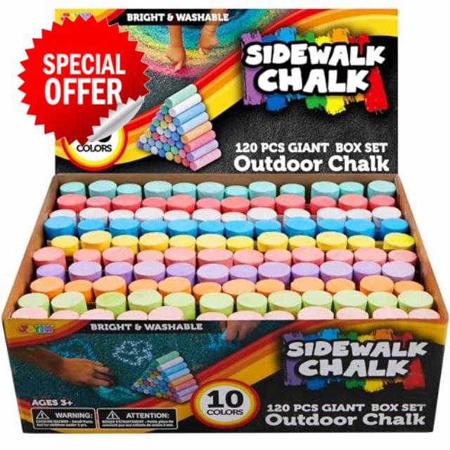 JOYIN 120 Pack Washable Sidewalk Chalk Set in 10 Colors for Kids