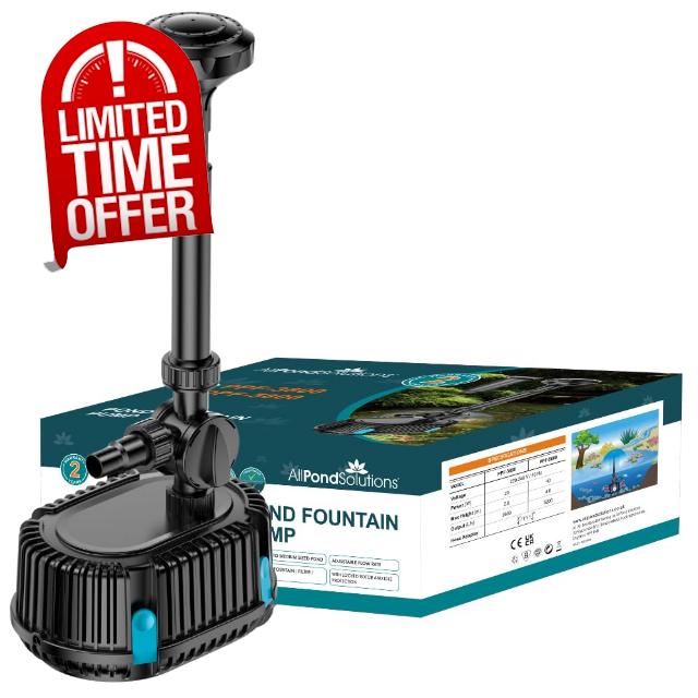 AllPondSolutions PPF-3800 Pond Pump Submersible with Fountain Attachment for Outdoor Garden – Adjustable Flow 3600 Litre/Hour Flow Rate