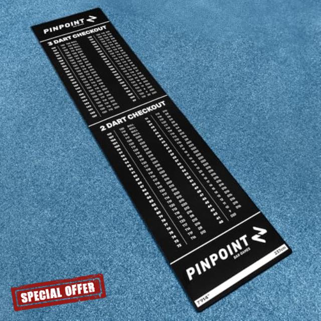 PINPOINT Darts Checkout Mat | Official Throw-Line & 2-/3-Dart Checkout Chart – Premium Polyester Surface with Non-Slip Rubber Base – Full-Length Floor Mat 240 × 60 cm for Home