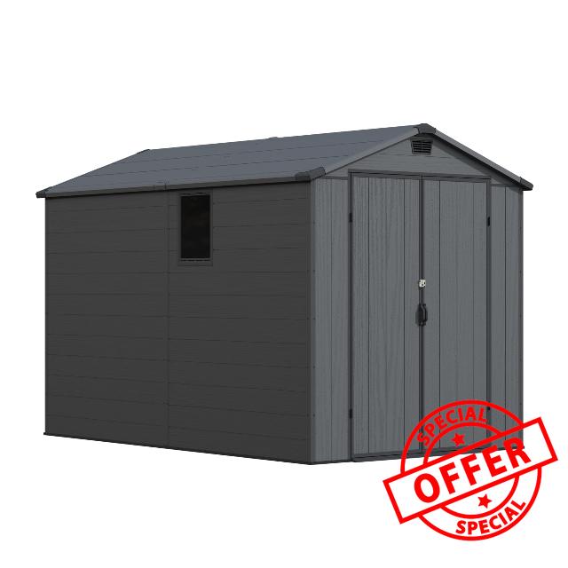 Devoko 6x10ft Outdoor Plastic Garden Storage Shed with Lockable Double Doors & Apex Roof - Patio Backyard Tool Shed