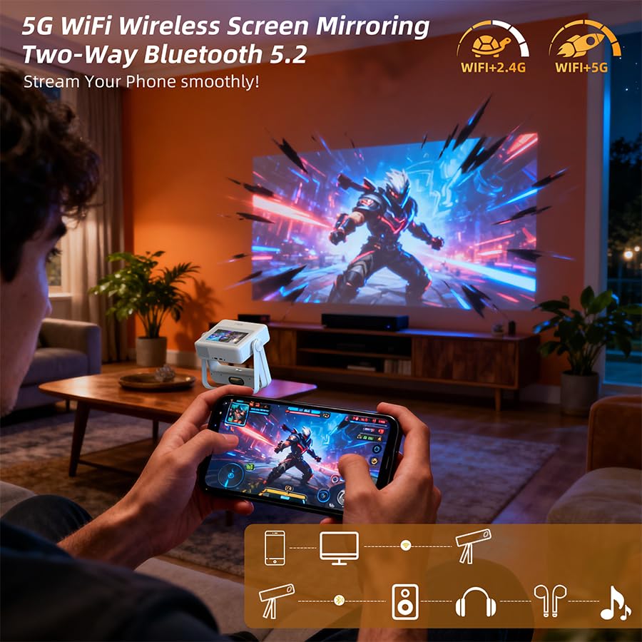 Outdoor Smart Projector with 180° Stand