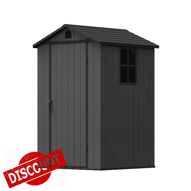 Devoko 4x4ft Outdoor Plastic Garden Storage Shed with Lockable Double Doors & Apex Roof - Patio Backyard Tool Shed