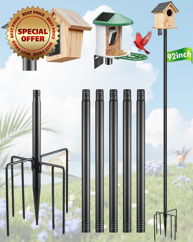 Smart Bird Feeder Pole Stand - 92 Inch Birdhouse Pole Heavy Duty Mounting Kits with 7 Prolong Base for Outdoor Adjustable Bird Feeding Station for WildBird Watching