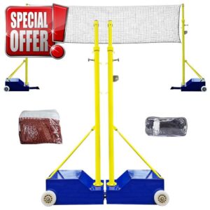 Heavy Duty Portable Sports Net with Wheeled Stand for Outdoor Badminton and Volleyball Training