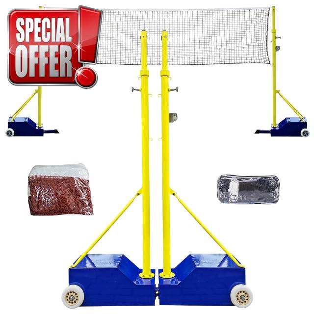 Heavy Duty Portable Sports Net with Wheeled Stand for Outdoor Badminton and Volleyball Training