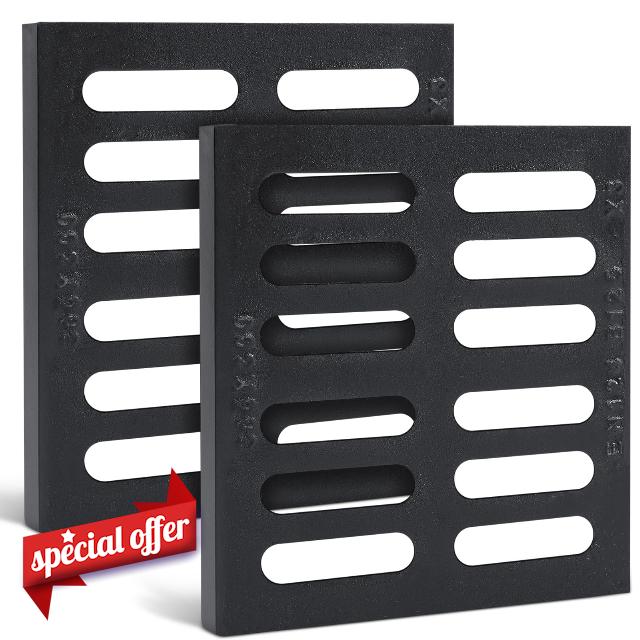 Otoolling 2 Pack Cast Iron Drain Grate 12 x 12 Inch Heavy-Duty Outdoor Drain Cover En124 B125 Class Channel Black Square Drainage Grate for Concrete Floor Yard Driveway Garage Concrete Floo