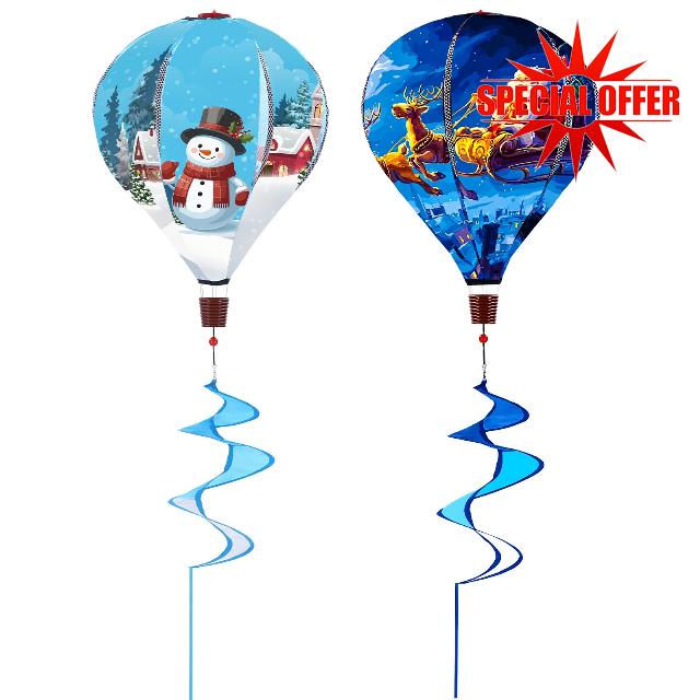 2pcs 59 Inch Christmas Hot Air Balloon Wind Spinners Giant Snowman Santa Wind Spinner Hanging Twisted Windmill for Outdoor Garden Yard Decoratio