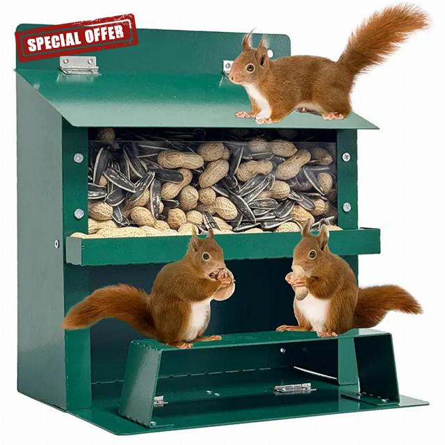 Bemonew Squirrel Feeder 9×8×6in Metal Squirrel House with Clear Window & Stand Foldable Heavy Duty Box for Corn