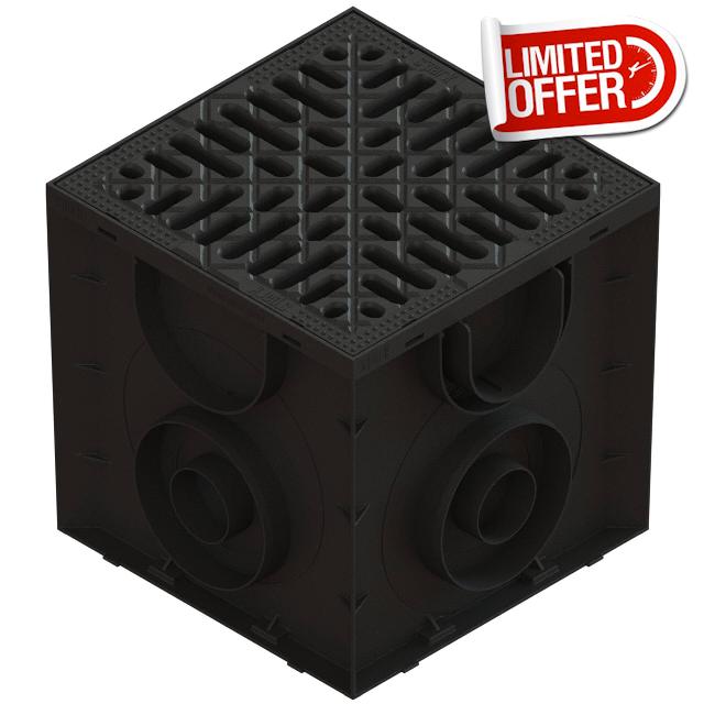 Vodaland 250x250 Catch basin - Load Class A15 - Plastic gully drain for point drainage with debris basket (Plastic grate)