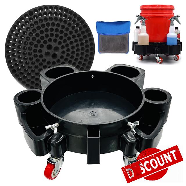 Car Wash Bucket Dolly Bundle with Bottle Bays Sediment Filter & Wash Mitt