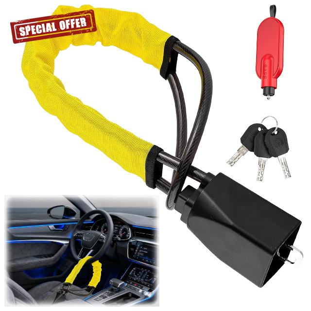 JDHUIOO Steering Wheel Lock - Heavy Duty Car Anti-Theft Security Device with Police Approved Locking Mechanism