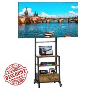 Rolling TV Stand on Wheels with Mount and Storage Fabric Drawer for 32-55 Inches TV