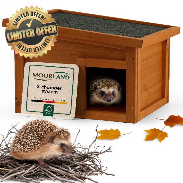 Moorland Weatherproof Hedgehog House UK 40×34 cm– Large Hibernation House Feeding Station Outdoor Hedgehog Houses for Garden FSC Wood