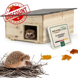 Moorland Weatherproof Hedgehog House UK 54×38 cm – Extra Large Hibernation House Feeding Station with 2-Chamber System