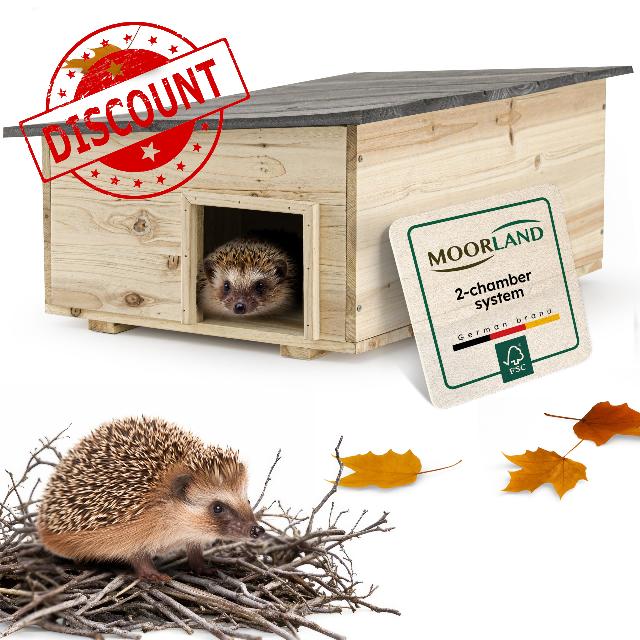 Moorland Weatherproof Hedgehog House UK 54×38 cm – Extra Large Hibernation House Feeding Station with 2-Chamber System