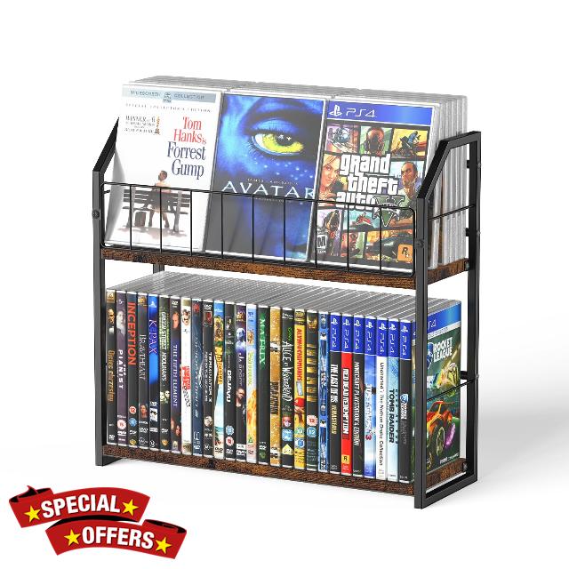 TJ.MOREE 2 Tier 56 Capacity DVD Rack/Storage/Holder and Vinyl Record Storage