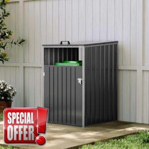 Warmiehomy Wheelie Bin Storage Single Bin Storage for Wheelie Bins Galvanized Steel Outdoor Garbage Can Store with Locking Door Wheeled Bins Hideaways with Lifting Lids