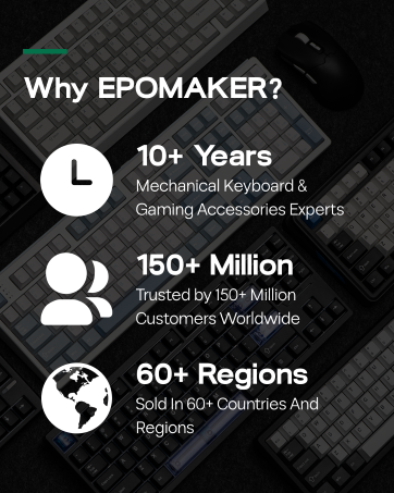Text reads 'ESD MAKER' and 'From the community, For the Community'. White text on black background describing product designers and software engineers creating customizable keyboards.