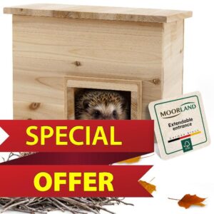 Moorland Weatherproof Hedgehog House UK 20×20 cm – Compact Hibernation House Feeding Station with Floor