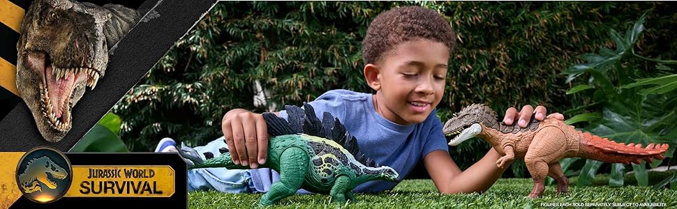 Text reads 'Image 4' and 'SURVIVAL'. Promotional image showing dinosaur toys against outdoor foliage background.