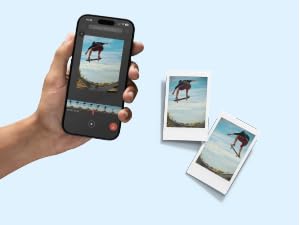 Collection of polaroid-style photo frames arranged on a light blue background, creating a mood board or gallery wall display effect.