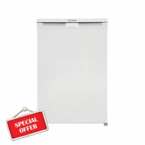 Indesit 95 Litre Freestanding Under Counter Freezer | Outbuilding Safe to -15°C | Low Frost Reduced Ice Build Up | Adjustable Shelves for Flexible Storage | Reversible Door | 84x54x59 cm           [Energy Class E]