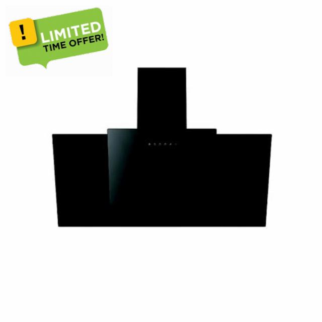 Cookology Essentials AEHANGTCA90BK Extractor Hood 90cm - Angled Chimney Cooker Hood Wall Mounted - 3 Speeds - 594 m3/hr Air Flow - 2 LED Lights - Energy Rating A - Grease Filter - Black