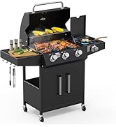 Outopee 4 Burner Propane Gas Barbecue Grill with Side Burner, Portable Gas BBQ with Enameled Cast...