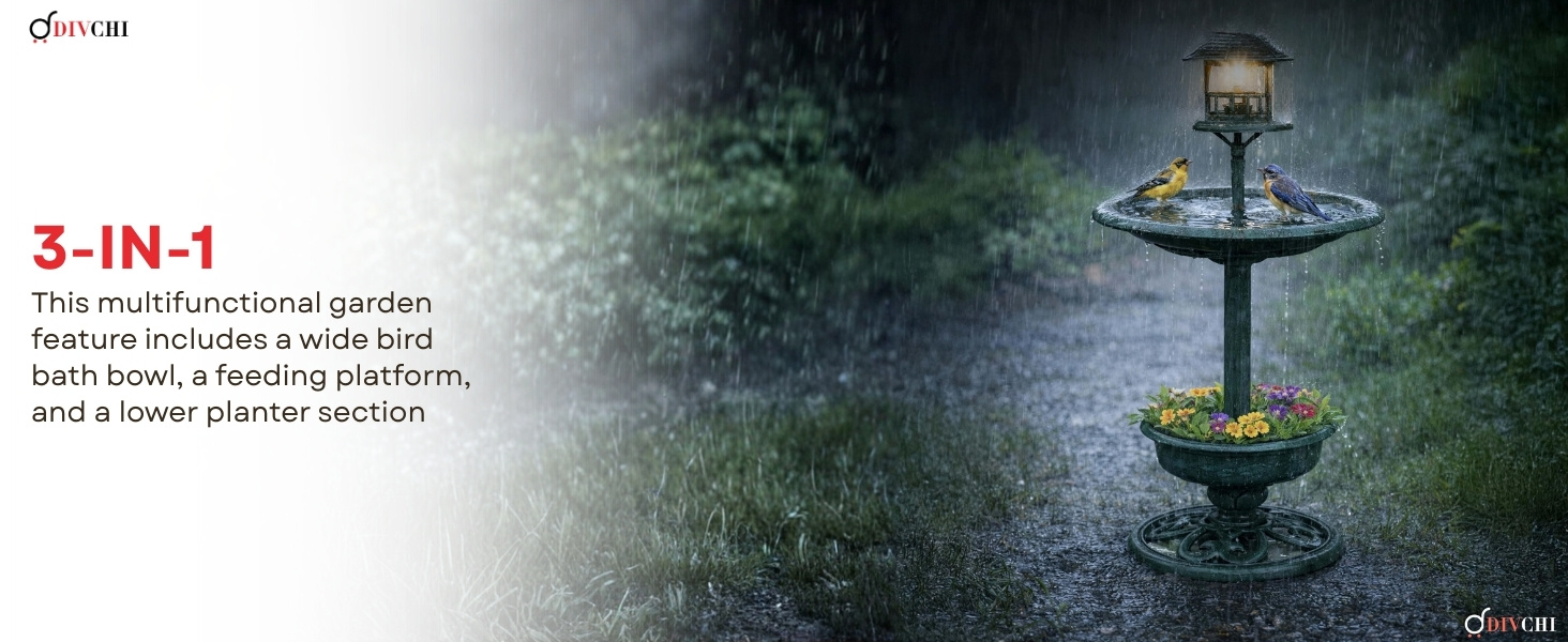 Text reads '3-IN-1'. Dark atmospheric product photography showing outdoor lighting fixture against night sky, emphasizing illumination pattern.