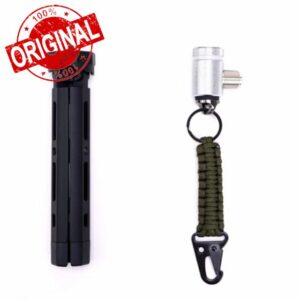 GRA-ULTmini Mini Tripod with GRA-AD35LW L-Type 3/8-24 to SO-239 (UHF) Adapter – Silver + 1/4-20 Camera Connector Paracord Keychain for Ham Radio Antenna