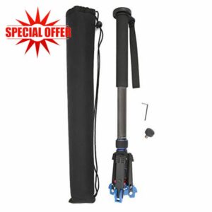 C-222+M-1 Carbon Fiber Portable Outdoor Telescopic Monopod Tripod Mountaineering Cane for DSLR Camera