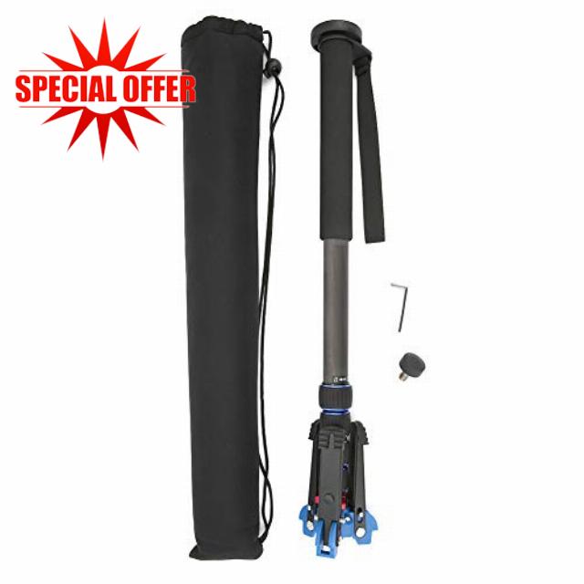 C-222+M-1 Carbon Fiber Portable Outdoor Telescopic Monopod Tripod Mountaineering Cane for DSLR Camera
